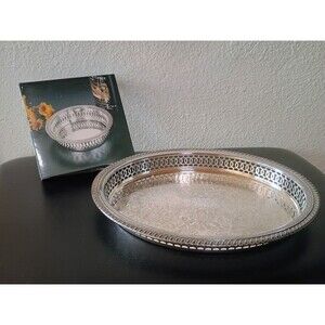Towel Silverplate Pierced Edge Tray With Matching Wine Bottle Tray Holder